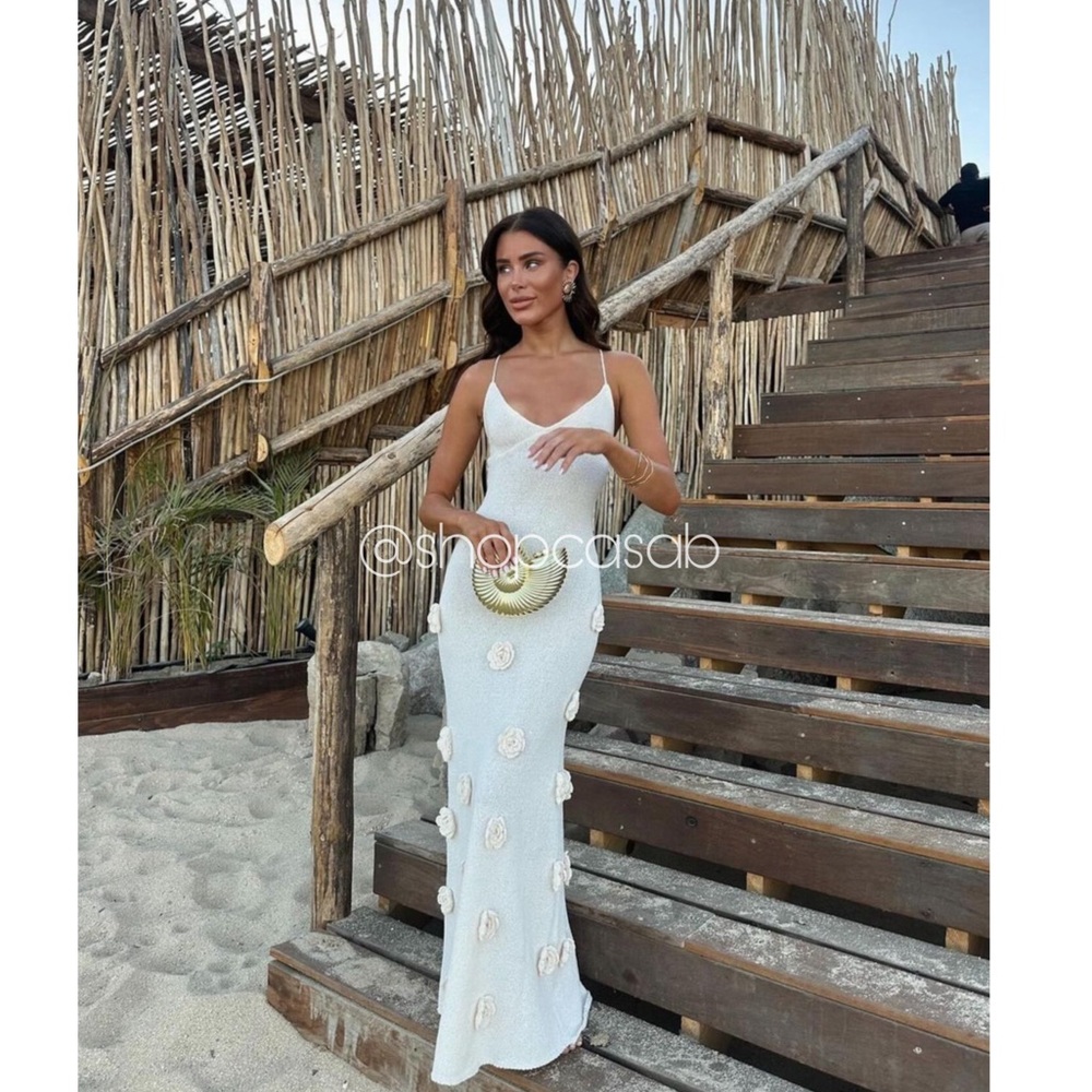 SOON to CASA B💫 The "Camellia Crochet Flower Aplique knit Maxi Dress